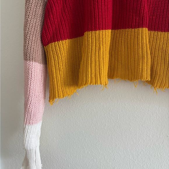 Fate Striped Distressed Raw Hem Low Back Sweater Large - Picture 5 of 8